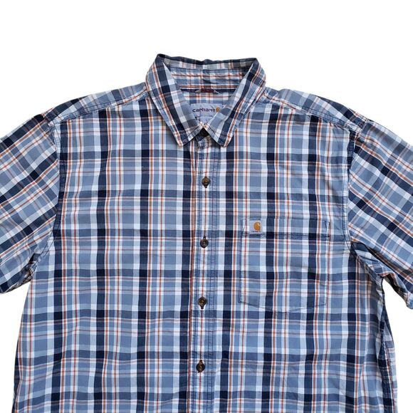 Carhartt Shirt Mens Large Blue Plaid Button Up Short Sleeve Cotton Relaxed Fit - Picture 4 of 10
